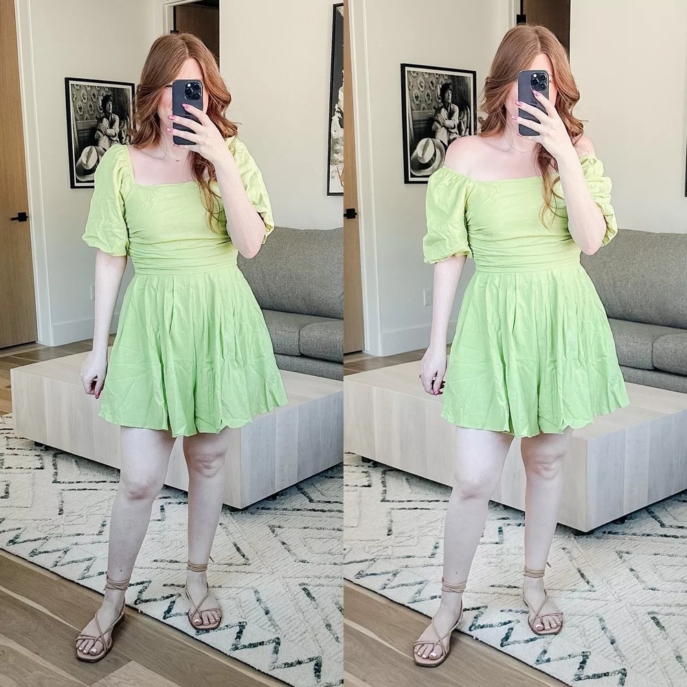 Roolee Pastel Green Cotton Cottagecore Summer Lightweight Mini Dress Size S